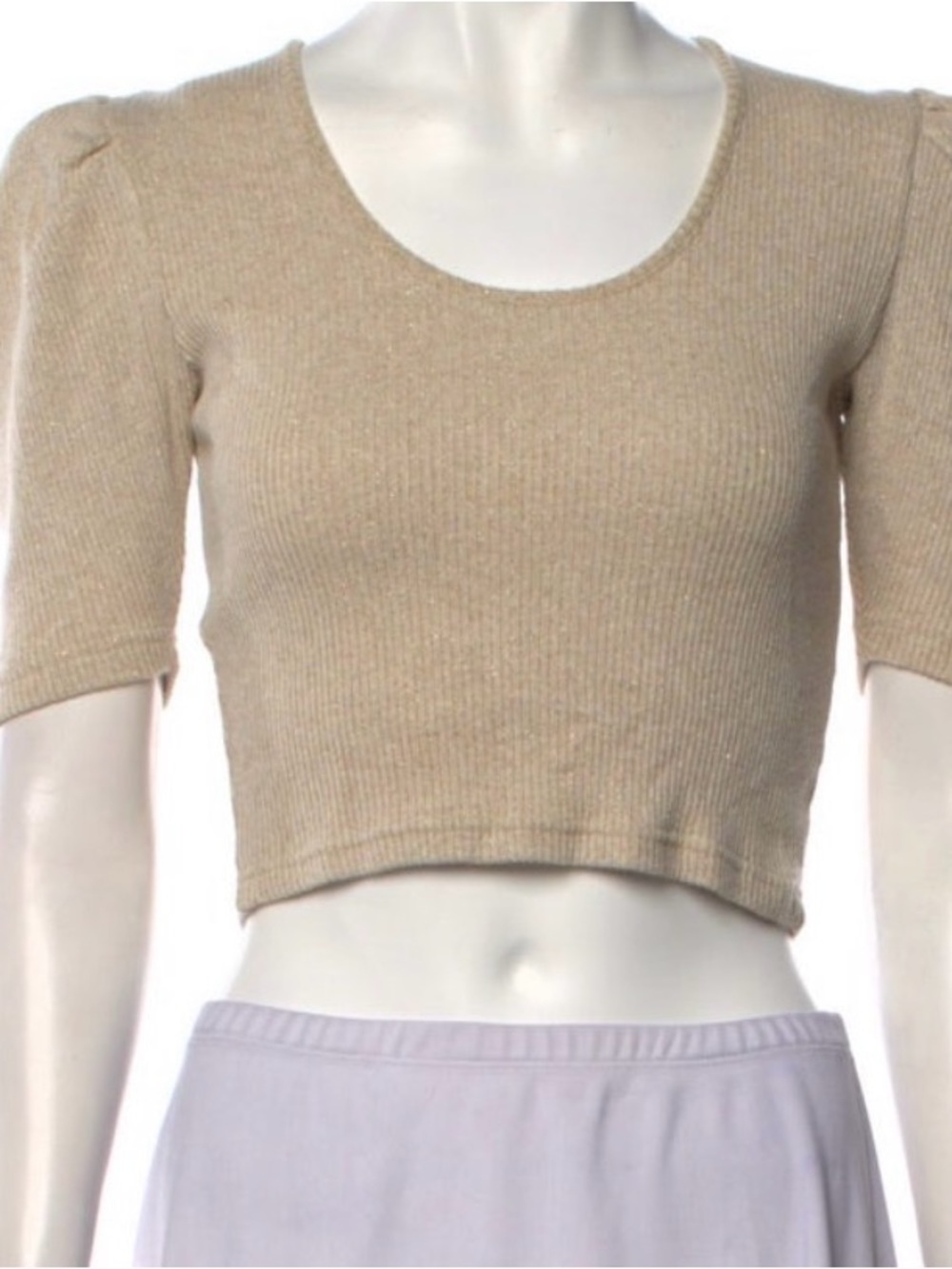 Derek Lam Neutral Ribbed Beige Scoop Crop Top